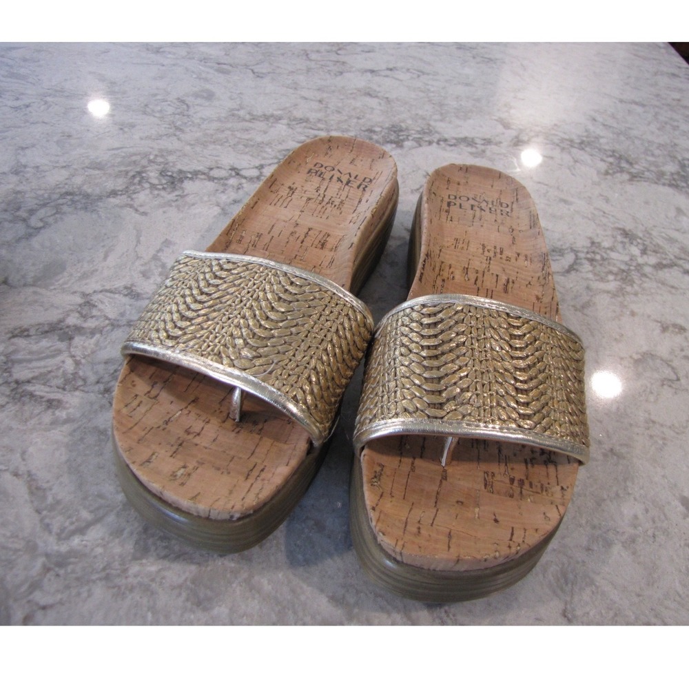 Donald Pliner Fiji Cork Platform Thong Sandals Gold Coastal‎ Cottage Chic Sz 7.5
